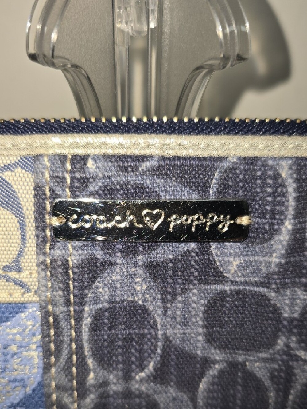 Coach Poppy Patchwork Signature Denim Zip Wallet - Navy and Light Blue - Picture 3 of 10
